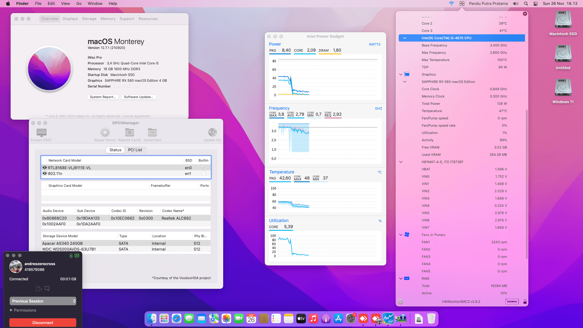 Success Hackintosh macOS Monterey 12.7.1 Build 21G920 in Zotac H81MAT-A-E + Intel Core i5 4670 + Sapphire RX 580